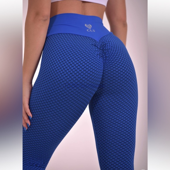 CLS Sportswear Cross Waist NC Geo Textured Palace Blue Leggings NWT - Picture 3 of 13